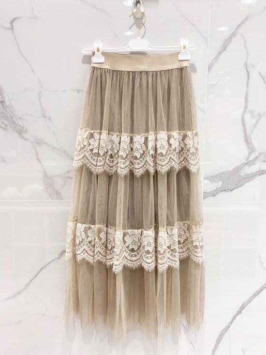 Jupe boh me en r sille volants en dentelle Beige Boutique