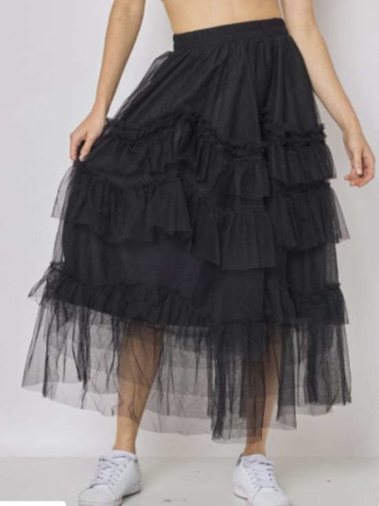 Jupe longue boheme en tulle a volants Noir Boutique Luce shop Vetements Femmes