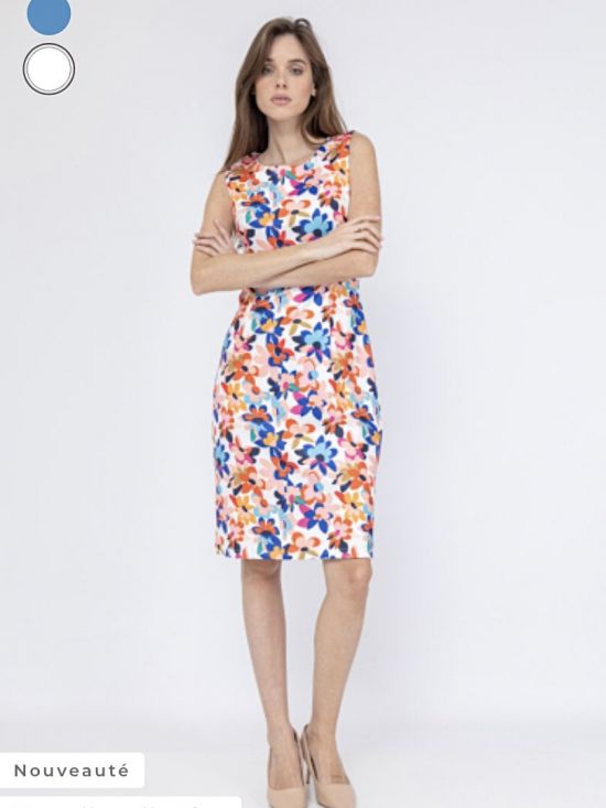 Robe droite mi longue imprime fleurs Blanc Boutique Luce shop Vetements Femmes