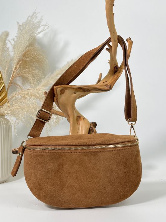 Sac banane en croute de cuir Camel Boutique Luce shop Vetements Femmes