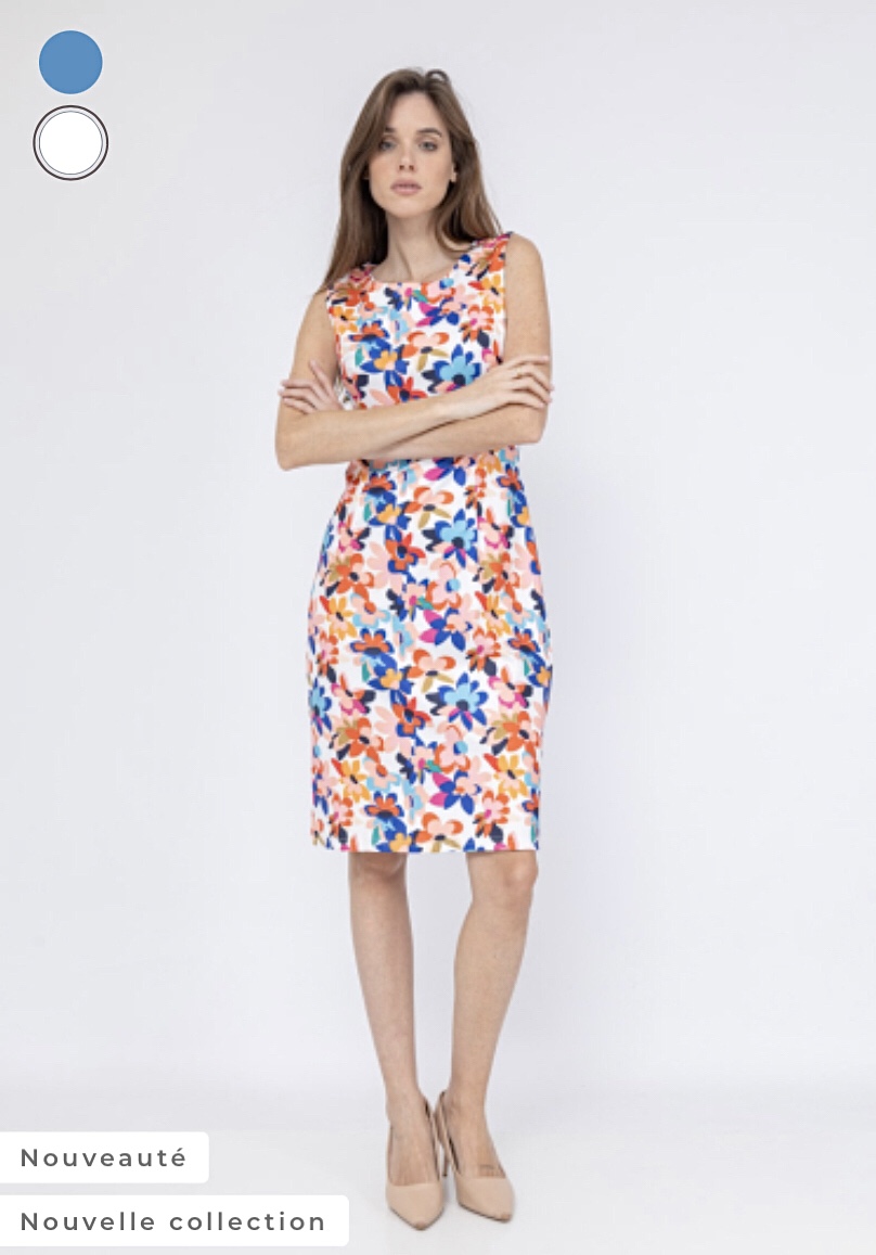 Robe droite mi longue imprime fleurs Blanc Boutique Luce shop Vetements Femmes